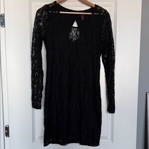 Material Girl Black Long Sleeve Lace Dress